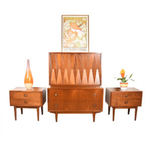 Mid Century Modern Tall Walnut ‘Arrowhead’ Front Dresser