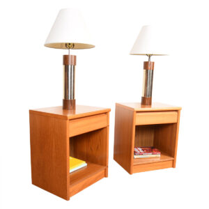 PAIR of Mid Century Light Teak Nightstands | Side Tables