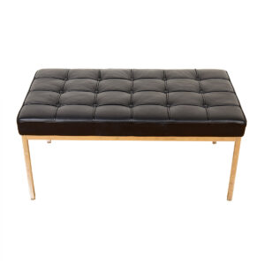 Knoll Chrome + Black Tufted Leather Upholstered Bench