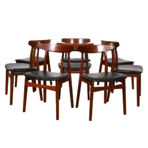 Set of 8 Danish Modern Rosewood + Black Side Dining Chairs