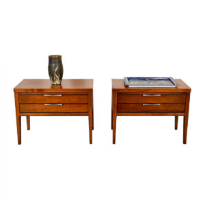 Pair of MCM Walnut Nightstands | End Tables w: Bowtie Inlays