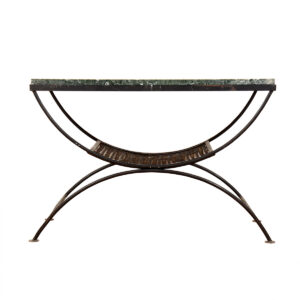 Wrought Iron & Green Marble Modernist Accent Table w: Magazine Holder