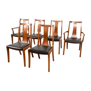 Set of 6 (2 Arm + 4 Side) Mid Century Walnut Curved Back Dining Chairs