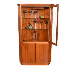 Lighted Corner Display Cabinet in Danish Teak w: Adjustable Shelves