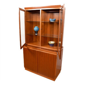 2-Pc. Danish Teak Double-Door Lighted Display Cabinet