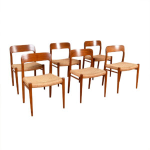 Set of 6 Danish Modern Teak Moller #75 Dining Chairs w: Corded Seats