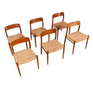 Set of 6 Danish Modern Teak Moller #75 Dining Chairs w: Corded Seats