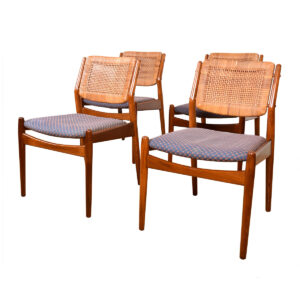 George Tanier Set of 4 Danish Teak Dining Chairs w: Caned Backrests by Arne Vodder | Sibast