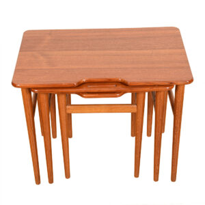 Danish Set of 3 Teak Nesting Tables with Channeled Handles