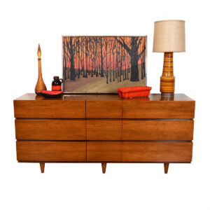 Mid Century Modern Walnut Long 9-Drawer Dresser