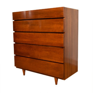 Mid Century Modernist Walnut 5-Drawer Tall Dresser
