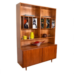 2-Piece Danish Modern Teak Vinyl | Display w: Locking Bottom Cabinet