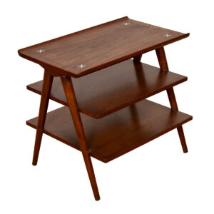 Walnut Triple-Tiered Magazine | Vinyl Accent Table by American of Martinsville