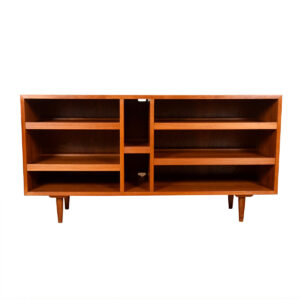 Danish Modern Teak Open Media Cabinet w. 4 Pull-Out Shelves