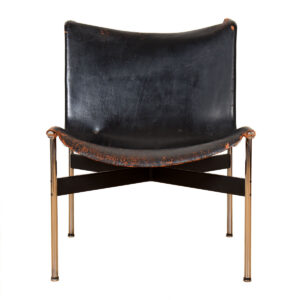Katavolos “New York” Lounge Chair for Laverne — Distressed Italian Black Leather + Chrome