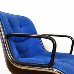 Charles Pollack for Knoll — Blue Upholstered Chrome Chairs on Casters — 8 Available