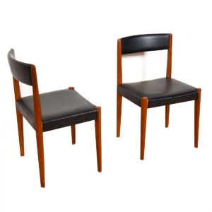 PAIR of Danish Teak Dining Side Chairs w/ Unique Triangular Leg Form