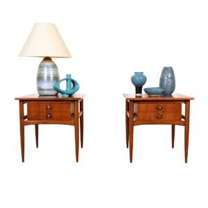 Pair Single-Drawer Mid-Century Walnut End Tables / Nightstands