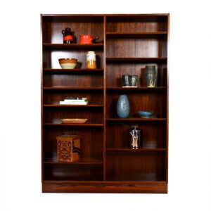 Danish Modern Rosewood Adjustable Shelf Double Bookcase