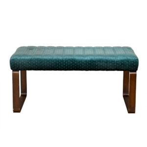 Modern Upholstered Green Velvet Bench w. Metal Sleigh-Leg Frame