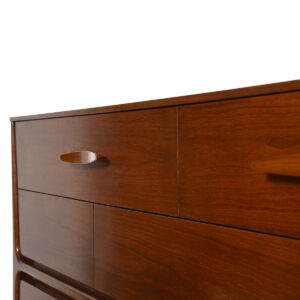 Mid Century Modern Walnut Long Dresser w. Sculpted Edges + Pulls