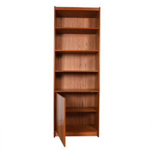 Single Column Danish Teak Adj Shelf Bookcase w. Cabinet Door Storage