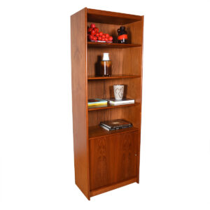Single Column Danish Teak Adj Shelf Bookcase w. Cabinet Door Storage