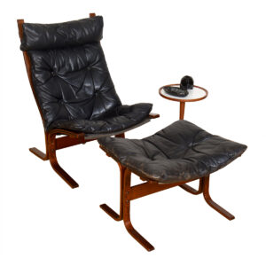 Westnofa Black Leather Tall Siesta Chair + Ottoman by Ingmar Relling