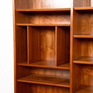 Danish Modern Teak 42″ Tall Bookcase w. Adjustable Shelves + Vinyl Dividers