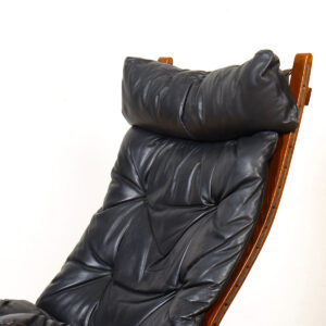 Westnofa Black Leather Tall Siesta Chair + Ottoman by Ingmar Relling