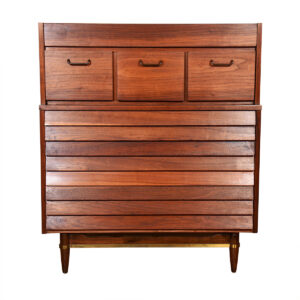 Walnut Mid Century Slatted Front Tall Chest of Drawers | Dresser