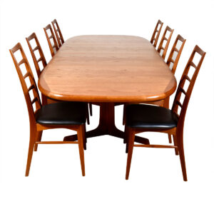 Trestle Base Danish Teak Expanding Dining Table w: Protective Table Pads
