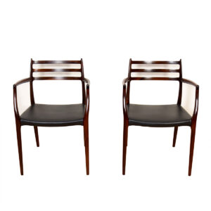 Delicious! Brazilian Rosewood Pair of Moller Danish Horn Arm-Chairs #62