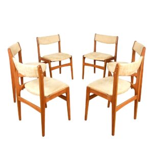 Set of 6 Danish Modern Teak Dining Side Chairs in Ultra-Suede