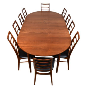 51″ Danish Teak Round-to-Oval Expanding -Seats 10- Dining Table w: Two Leaves