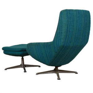 Selig Swedish Modern Swivel-Recliner Lounge Chair w. Ottoman in Blue + Teal