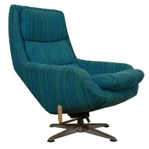 Selig Swedish Modern Swivel-Recliner Lounge Chair w. Ottoman in Blue + Teal