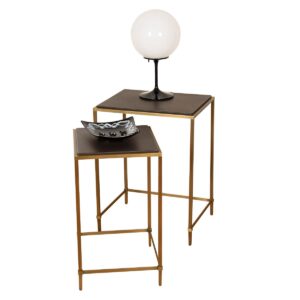 Nest of Two Tall Modern Leather Top + Brass End Tables