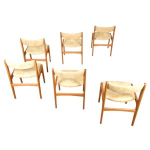 Set of 6 Danish Modern Teak Dining Side Chairs in Ultra-Suede