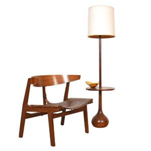 Danish Teak Tulip | Teardrop Base Floor Lamp w: Attached Table