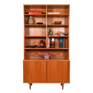 42″ Danish Teak 2-Pc Tambour Door Cabinet w: Adjustable Shelves Bookcase Display Top