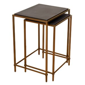 Nest of Two Tall Modern Leather Top + Brass End Tables