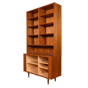 42″ Danish Teak 2-Pc Tambour Door Cabinet w: Adjustable Shelves Bookcase Display Top