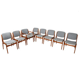 Arne Vodder Set of 8 (1 Arm + 7 Side) Pivot Back Dining Chairs