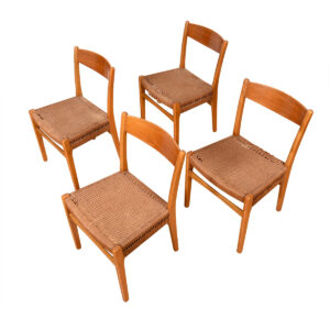 Set of 4 Swedish Modern Dining Side Chairs with Woven Seats