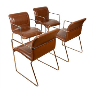Set of 4 Modernist Chrome & Leather Armchairs