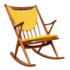 Bramin Danish Teak Designer Rocking Chair w. Yellow Cushions