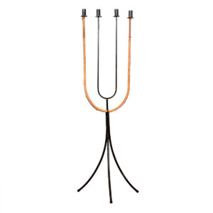 Hard-to-Come-By Wrought Iron + Rattan Floor Candelabra by Arthur Umanoff