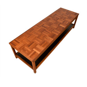 Floating Parquet Top Mid-Century Decorator Coffee Table with Shelf