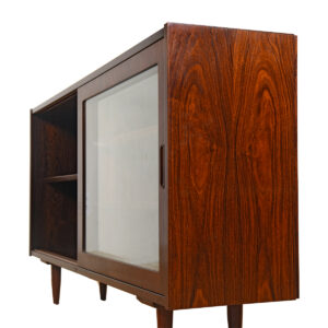 Slim Danish Rosewood Mid-Sized Adj Shelf Bookcase w: Sliding Glass Doors